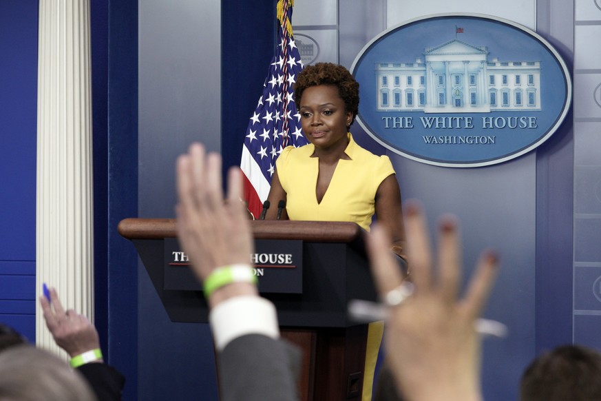 epa09229732 White House principal deputy press secretary Karine Jean-Pierre holds a press briefing at the White House in Washington, DC, USA, 26 May 2021. EPA/Yuri Gripas / POOL