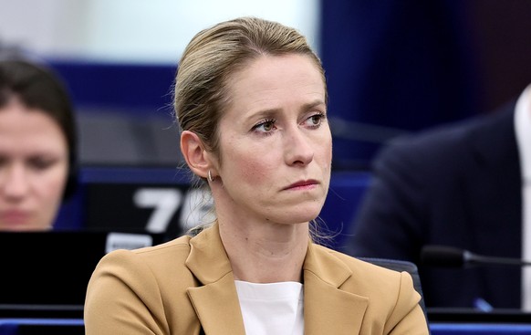 epa12364066 European High Representative for Foreign and Security Policy Kaja Kallas speaks during a debate on &#039;EU action to ensure security guarantees and just peace for Ukraine&#039; at the Eur ...