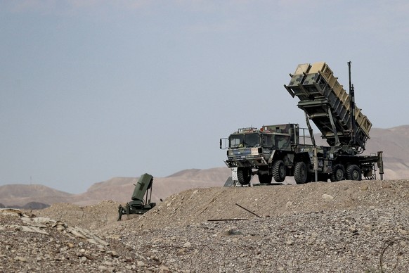 A Patriot anti-aircraft missile battery is deployed in the road that links Ramon airport to the city of Eilat, in Israel, 13 November 2023. Thousands of Israelis and Palestinians have died since the m ...