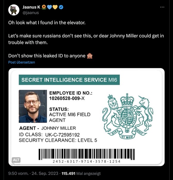 NAFO-Posting, das sich über den Putin-Propagandisten Johnny Miller lustig macht.