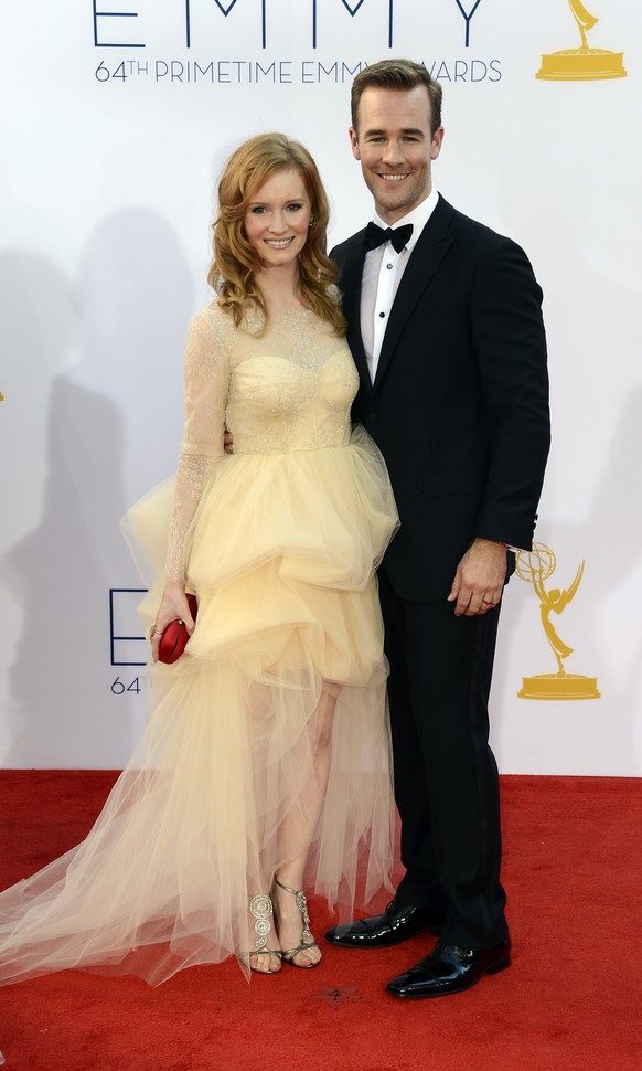 epa12728653 (FILE) - US actor James Van Der Beek (R) and wife Kimberly Brook (L) arrive for the 64th Primetime Emmy Awards held at the Nokia Theatre in Los Angeles, California, USA, 23 September 2012  ...