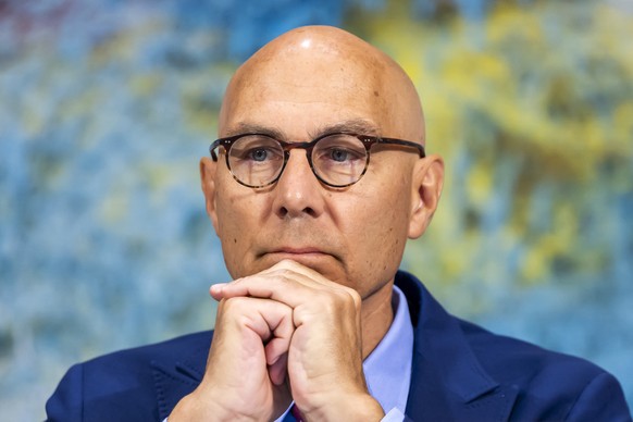 U.N. High Commissioner for Human Rights Volker Turk (Tuerk) listens a speech, prior to the 60th session of the Human Rights Council, at the European headquarters of the United Nations in Geneva, Switz ...