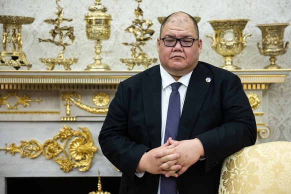 epa12355987 White House Communications Director Steven Cheung looks on during a press availability by US President Donald Trump in the Oval Office of the White House in Washington, DC, USA, 05 Septemb ...