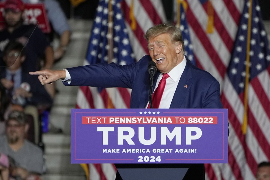 Republican presidential candidate, former President Donald Trump speaks during a campaign rally, Saturday, July 29, 2023, in Erie, Pa. (AP Photo/Sue Ogrocki)
Donald Trump
