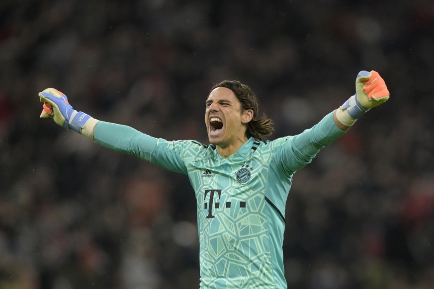 Bayern's goalkeeper Yann Sommer reacts during the Champions League round of 16 second leg soccer match between Bayern Munich and Paris Saint Germain at the Allianz Arena in Munich, Germany, Wedne ...