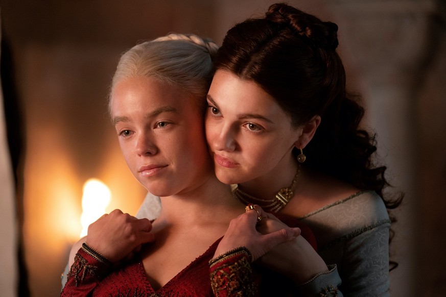 House of the Dragon HBO HOTD Milly Alcock as young Princess Rhaenyra Targaryan and Emily Carey as Young Alicent Hightower