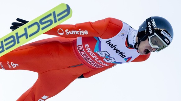 Gregor Deschwanden of Switzerland competes during the men&#039;s FIS Ski Jumping World Cup competition at the Gross-Titlis Schanze on Sunday, December 17, 2023 in Engelberg, Switzerland. (KEYSTONE/Phi ...
