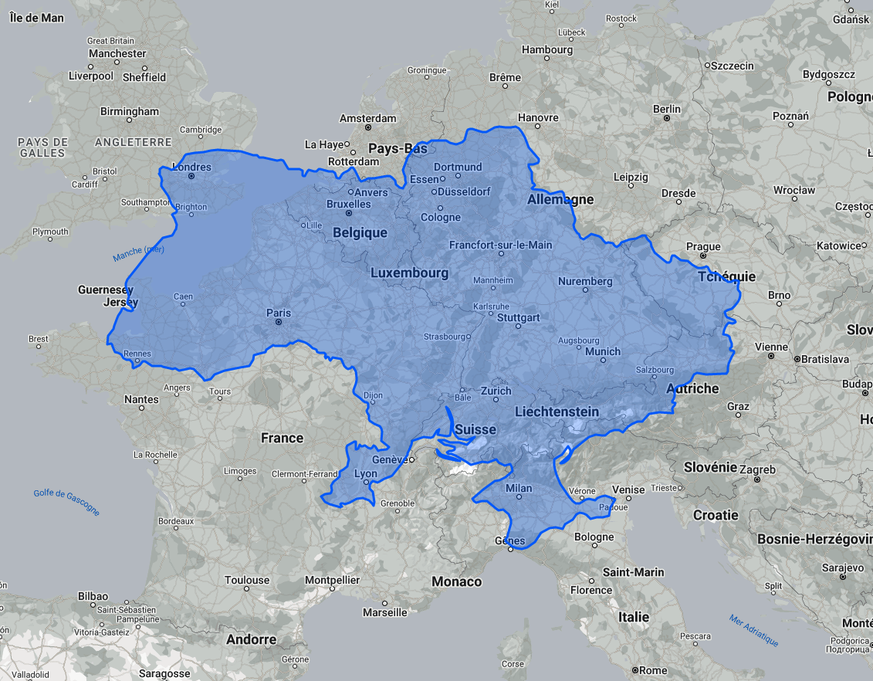 Si l&#039;on place l&#039;Ukraine sur l&#039;Europe centrale, le pays s&#039;étendrait de Londres à Vienne et de Hambourg à Genève.