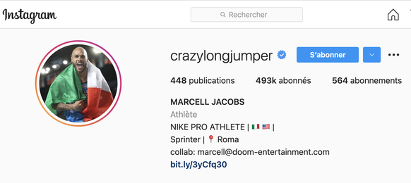 Le profil Instagram de Marcell Jacobs.