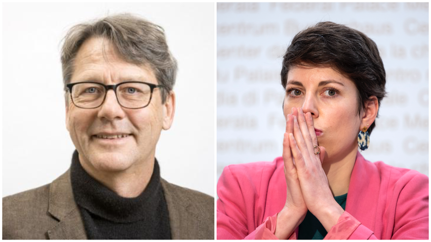 Andreas Missbach (à gauche) a sommé Lisa Mazzone de renoncer au référendum contre le paquet de mesures d'économies de la Confédération porté par Karin Keller-Sutter.