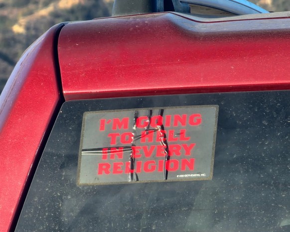 Okay bei diesen Autoaufklebern mussten wir lachen. 
https://chameleonmemes.com/wp-content/uploads/2025/01/Dont-mind-if-I-do.webp