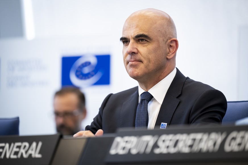 The new Secretary General of the Council of Europe Alain Berset of Switzerland pictured during the 1506ter meeting of the Ministers&#039; Deputies and the Statutory Declaration and presentation of his ...