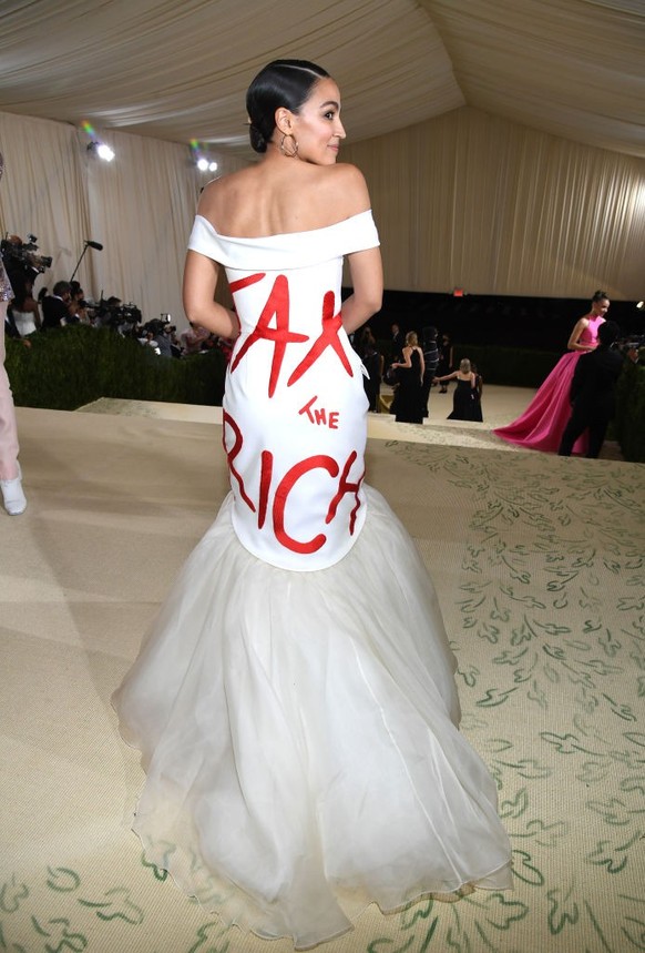 NEW YORK, NEW YORK - SEPTEMBER 13: Alexandria Ocasio-Cortez attends The 2021 Met Gala Celebrating In America: A Lexicon Of Fashion at Metropolitan Museum of Art on September 13, 2021 in New York City. ...