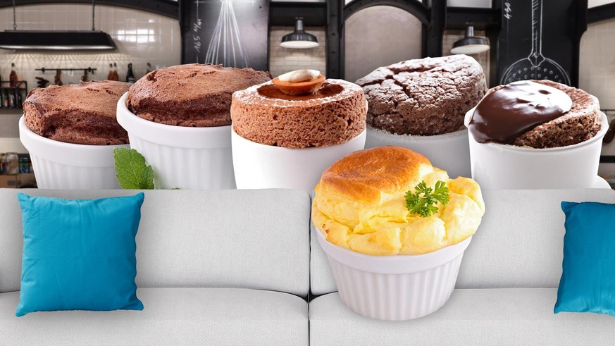 Five soufflés au chocolat, one soufflé au fromage.