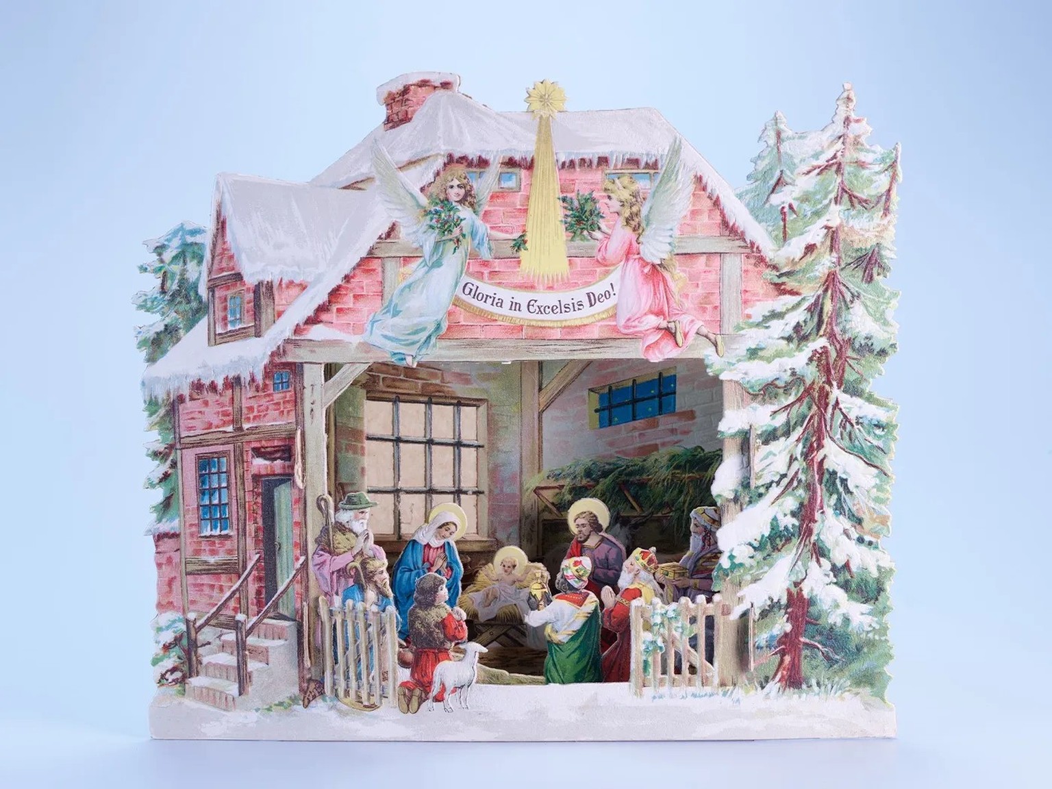 Lorsque la scène de la Nativité est située dans une maison, celle-ci reflète généralement le style architectural local. C’est le cas de cet exemple allemand datant de 1920. La crèche pliable du Spielz ...