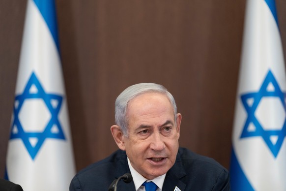 epa10852238 Israeli Prime Minister Benjamin Netanyahu chairs the weekly cabinet meeting in Jerusalem, 10 September 2023. EPA/OHAD ZWIGENBERG / POOL
