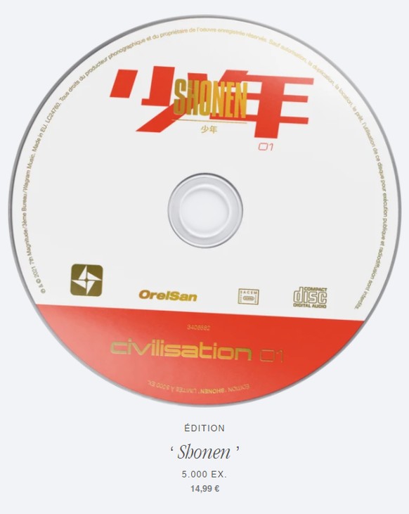 Pour son album Civlisation, Orelsan sort 15 disques différents "shonen"