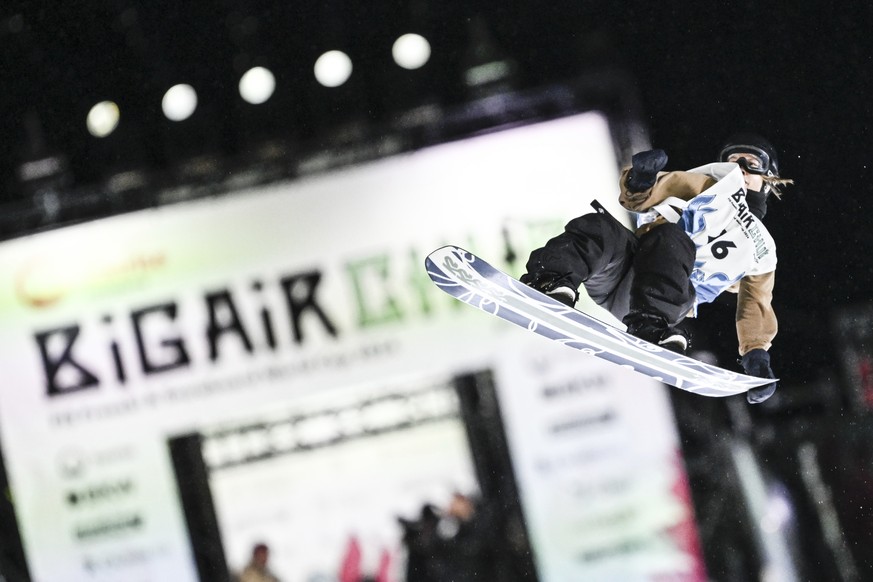 Hanne Eilertsen from Norway competes during the Women&#039;s Snowboard Big Air final at the FIS Snowboard Big Air World Cup in Chur, Switzerland, on Saturday, Oct. 19, 2024. (Gian Ehrenzeller/Keystone ...