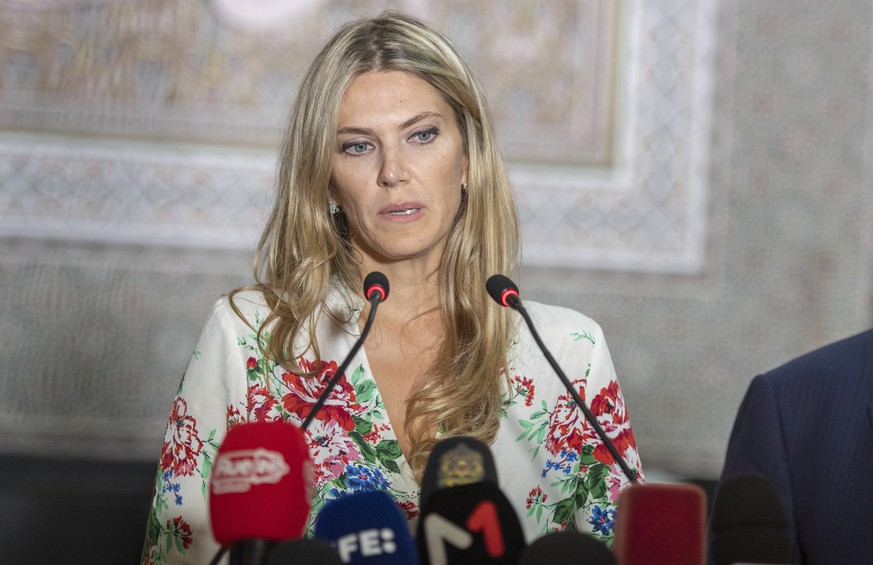epa10360765 FILE Vice President of the European Parliament, Eva Kaili holds a joint press conference during the meeting of the Parliamentary Assembly of the Union for the Mediterranean (UfM), at the M ...