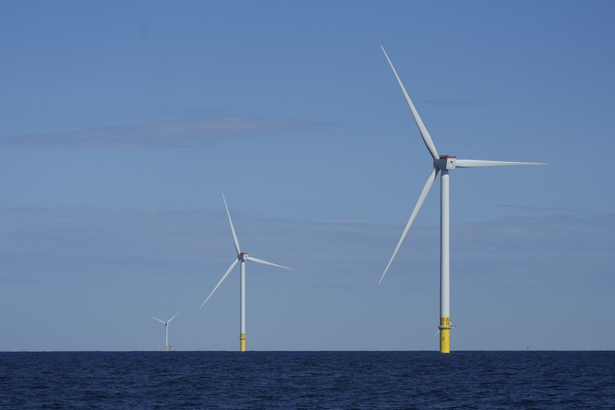 FILE - Wind turbines of South Fork Wind are seen off the coast of Block Island, R.I., Oct. 9, 2024. (AP Photo/Seth Wenig, File)
Climate-Trump-Offshore-Wind