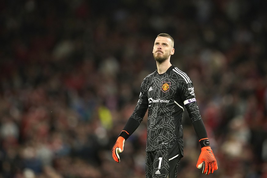 Manchester United goalkeeper David de Gea reacts after the English Premier League football match between Manchester United and Chelsea at Old Trafford Stadium in Manchester, England on Thursday.