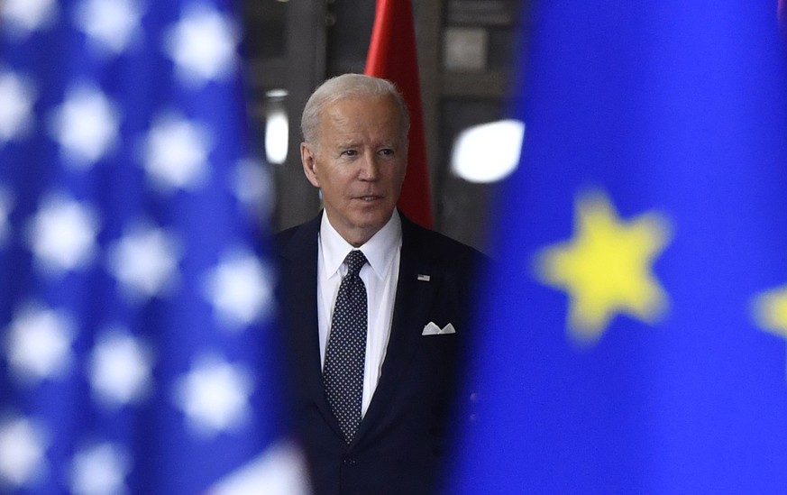 U.S. President Joe Biden arrives for an EU summit at the European Council building in Brussels, Thursday, March 24, 2022. As the war in Ukraine grinds into a second month, President Joe Biden and West ...