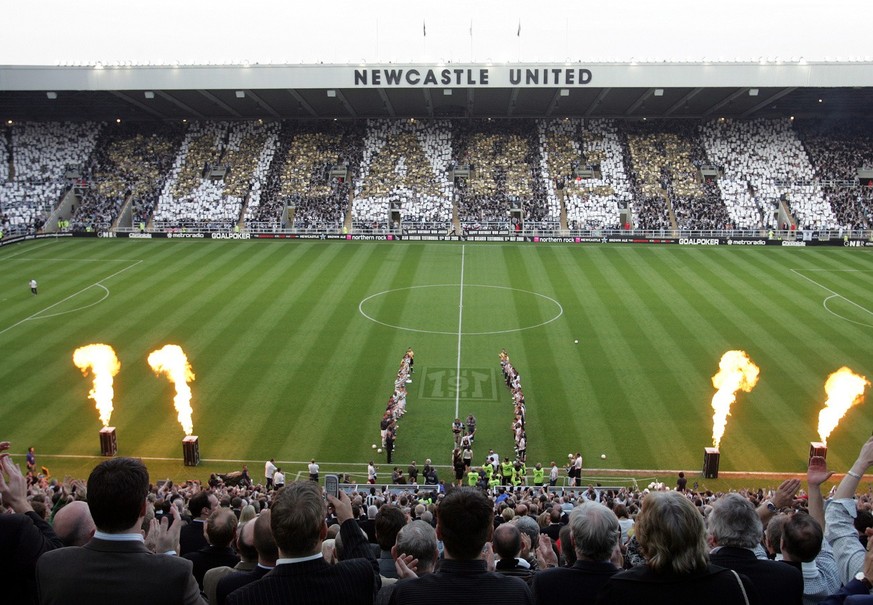 Alan Shearer walks out on to the pitch for the last time at the start of his testimonial soccer match against Celtic at St James' Park, Newcastle, England. Thursday May. 11, 2006. Shearer pulled  ...