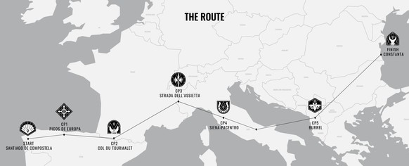 L'épreuve part de Saint-Jacques de Compostelle et se termine à Constanta, en Roumanie.