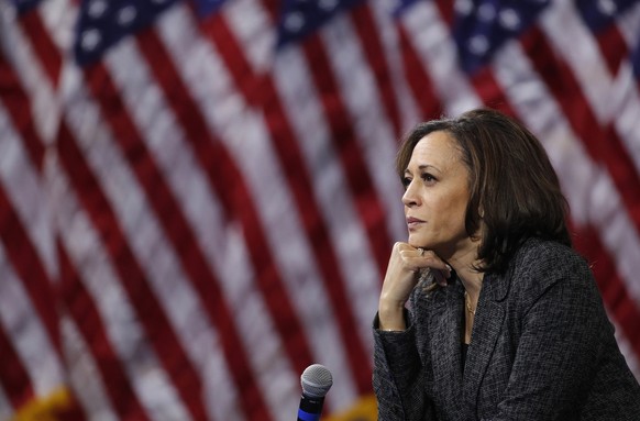 FILE - In this Oct. 2, 2019, file photo, then -Democratic presidential candidate Sen. Kamala Harris, D-Calif., listens during a gun safety forum in Las Vegas. Democratic presidential candidate former  ...