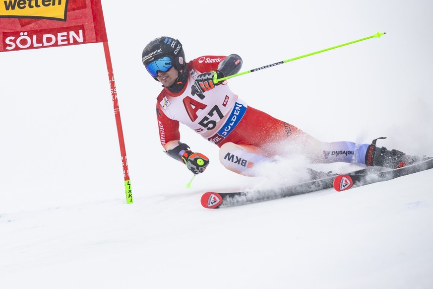 Livio Simonet from Switzerland in action during the first run of the Mens Giant Slalom race of the FIS Alpine Ski World Cup season opener on the Rettenbach glacier, in Soelden, Austria, on Sunday, Oc ...