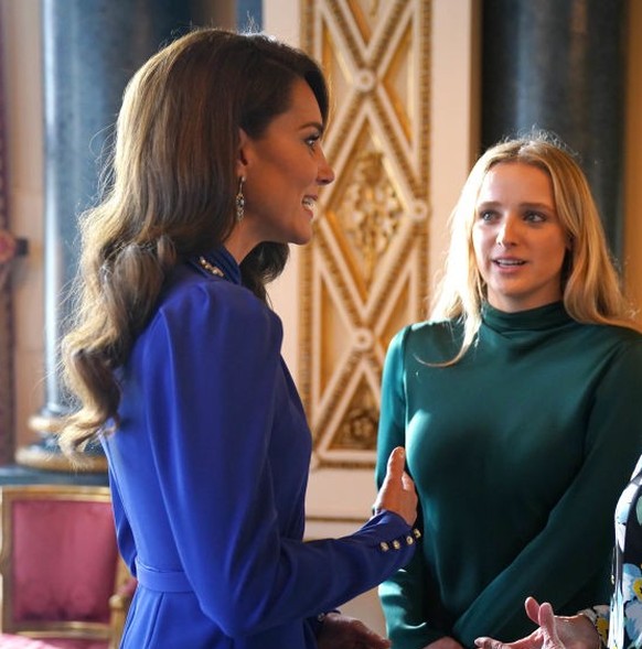 LONDON, ENGLAND - MAY 05: Catherine, Princess of Wales speaks with the First Lady of the United States, Dr Jill Biden and her grand daughter Finnegan Biden during a reception at Buckingham Palace for  ...