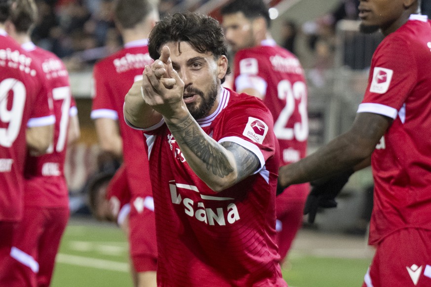 Kastriot Imeri (FCT) feiert seinen Treffer zum 1-0 im Fussball Meisterschaftsspiel der Swiss Super League zwischen FC Thun, FCT, und Luzern, FCL, vom Samstag, 28. Februar 2026 in Stockhorn Arena in Th ...