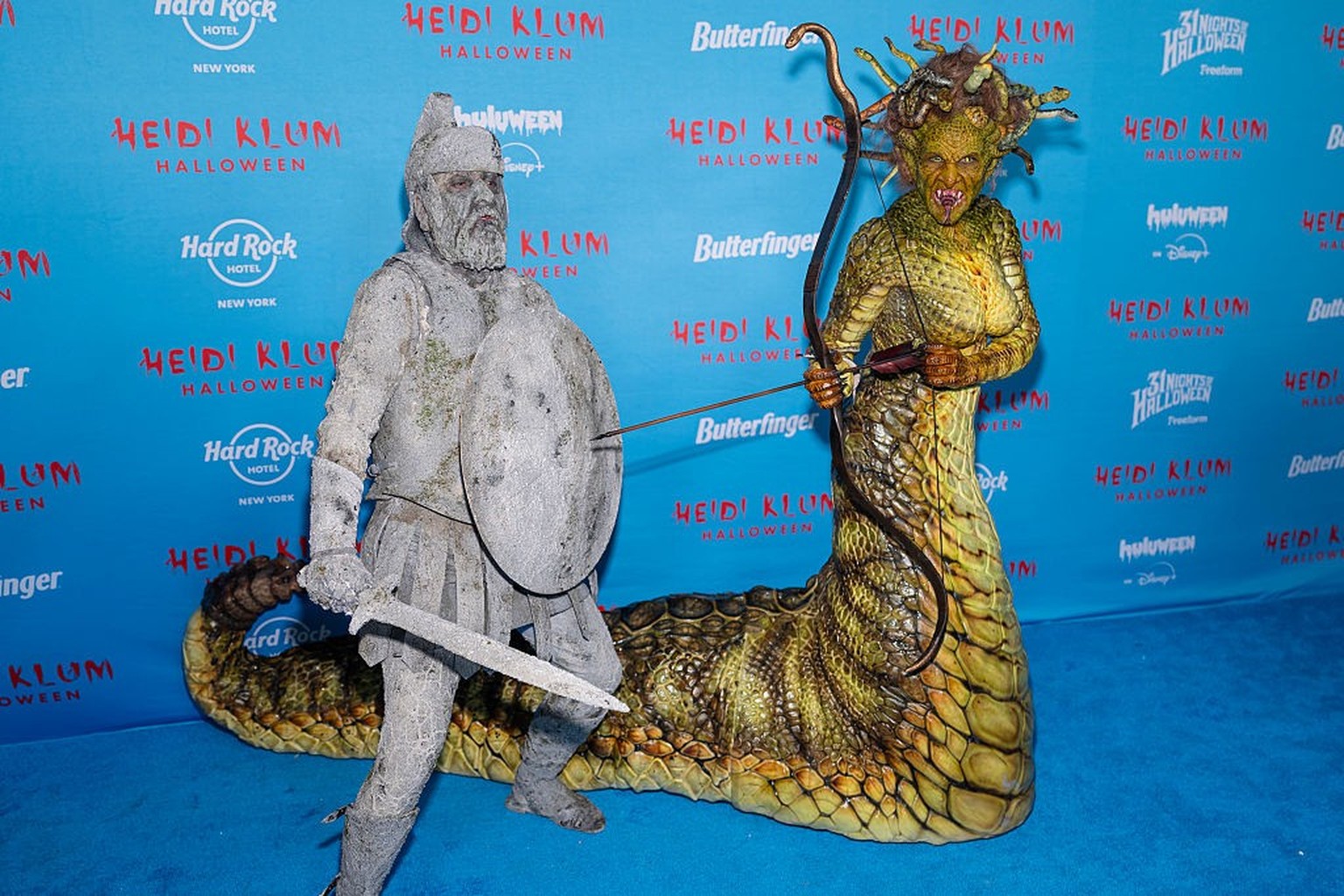 NEW YORK, NEW YORK - OCTOBER 31: Tom Kaulitz (L) and Heidi Klum attend Heidi Klum&#039;s 24th Annual Halloween Party at Hard Rock Hotel New York on October 31, 2025 in New York City. (Photo by TheStew ...