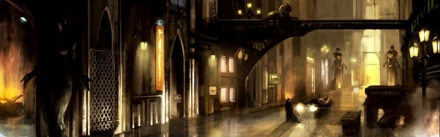 Im Gegensatz zu Supermans Metropolis erinnert Gotham City architektonisch an das New York des ausgehenden 19. und frühen 20. Jahrhunderts.
https://arkhamcity.fandom.com/wiki/Gotham_City?file=43TheBowe ...