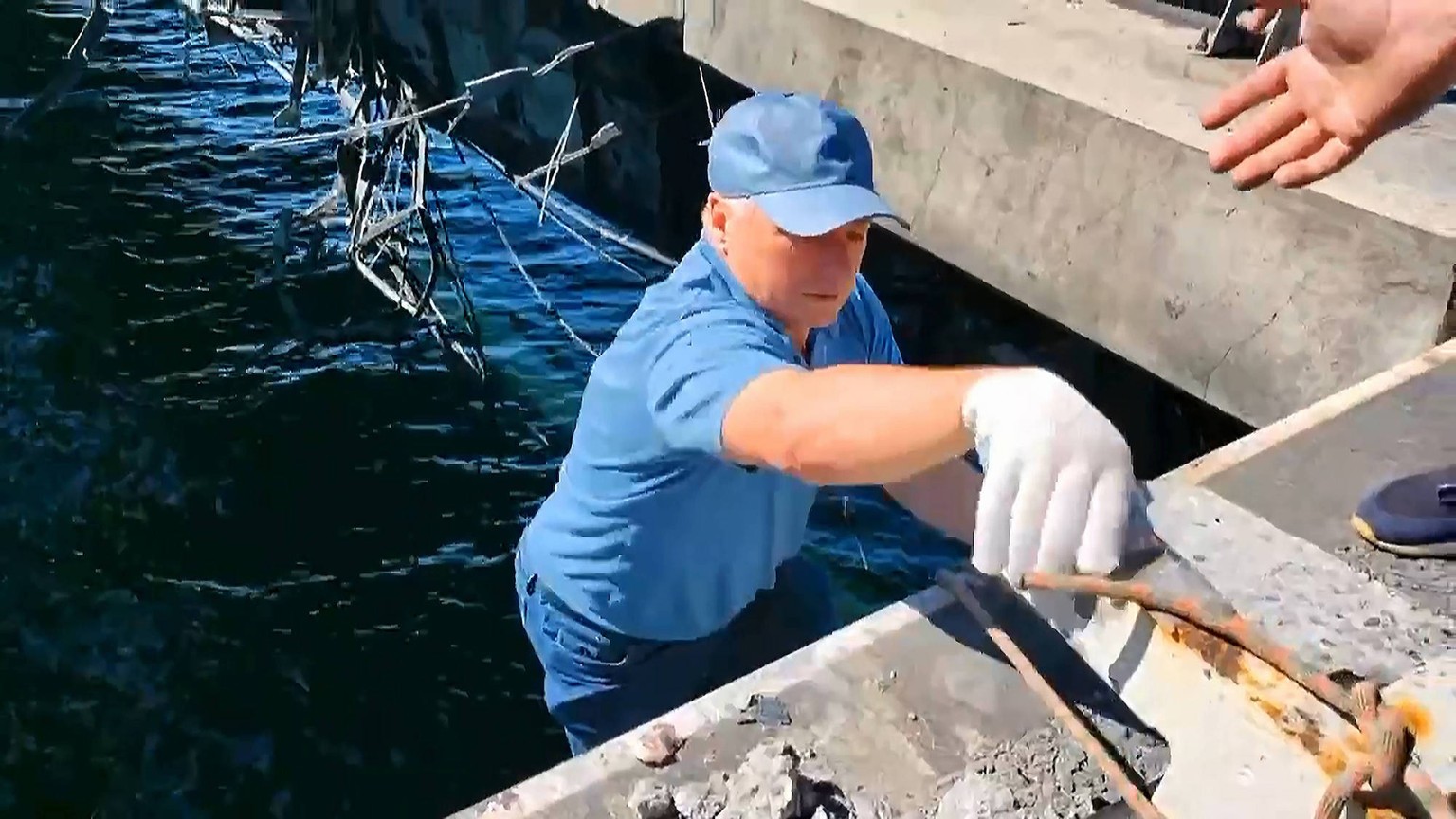 Deputy Prime Minister of Russia, Marat Khusnullin inspects the site of a bridge linking Crimea to mainland Russia after an explosion at the Crimea Bridge in Crimea on July 17, 2023. The attack caused  ...