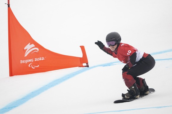 Romy Tschopp of Switzerland in action during the Women&#039;s Banked Slalom at the Genting Snow Park in Zhangjiakou of the Beijing 2022 Paralympic Winter Games on Friday, 11 March 2022. (KEYSTONE/Enni ...