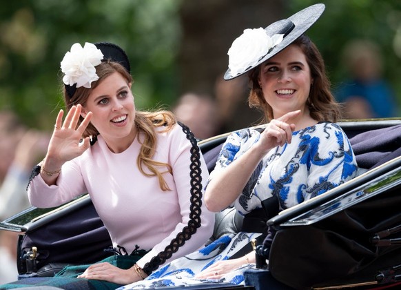 LONDON, ENGLAND - JUNE 08: Princess Eugenie and Princess Beatrice during Trooping The Colour, the Queen&#039;s annual birthday parade, on June 8, 2019 in London, England. (Photo by Mark Cuthbert/UK Pr ...