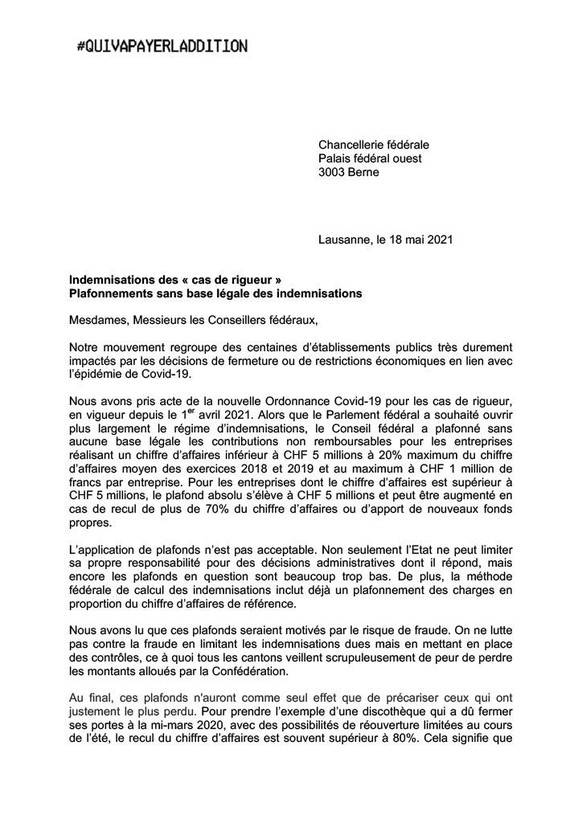 Lettre Conseil Fédéral, Covid