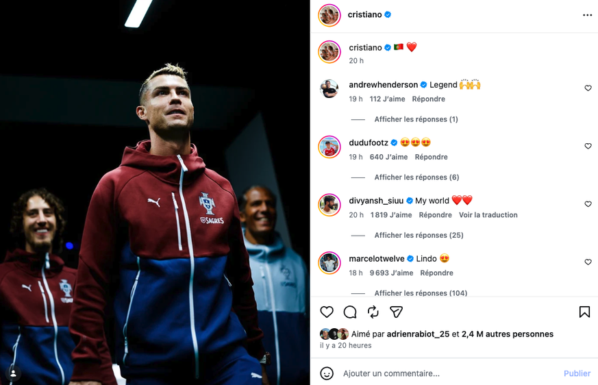 La publication de Cristiano Ronaldo mardi soir.