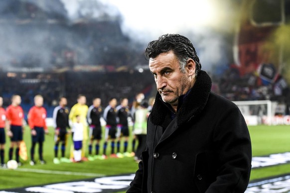 Saint-Etienne&#039;s head coach Christophe Galtier is pictured prior to the UEFA Europa League Round of 32 second leg soccer match between Switzerland&#039;s FC Basel 1893 and France&#039;s AS Saint-E ...