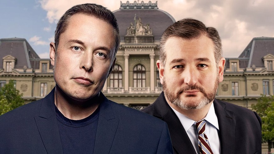 Elon Musk (à gauche) et le sénateur républicain du Texas, Ted Cruz, opposés à la condamnation à la prison ferme d'Alain Soral par la justice vaudoise.