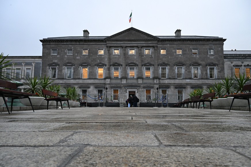 epa11846692 Leinster House, the seat of Ireland&#039;s Parliament in Dublin, Ireland, 23 January 2025. This marks the second day the Dail is convening to nominate the new taoiseach after a dispute ove ...