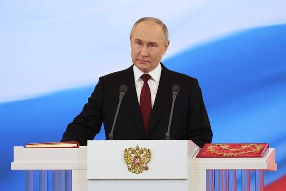 epa11324465 Russian President Vladimir Putin attends the inauguration ceremony in the Kremlin, in Moscow, Russia, 07 May 2024. Putin won the presidential elections in March 2024. EPA/ALEXANDER KAZAKOV ...