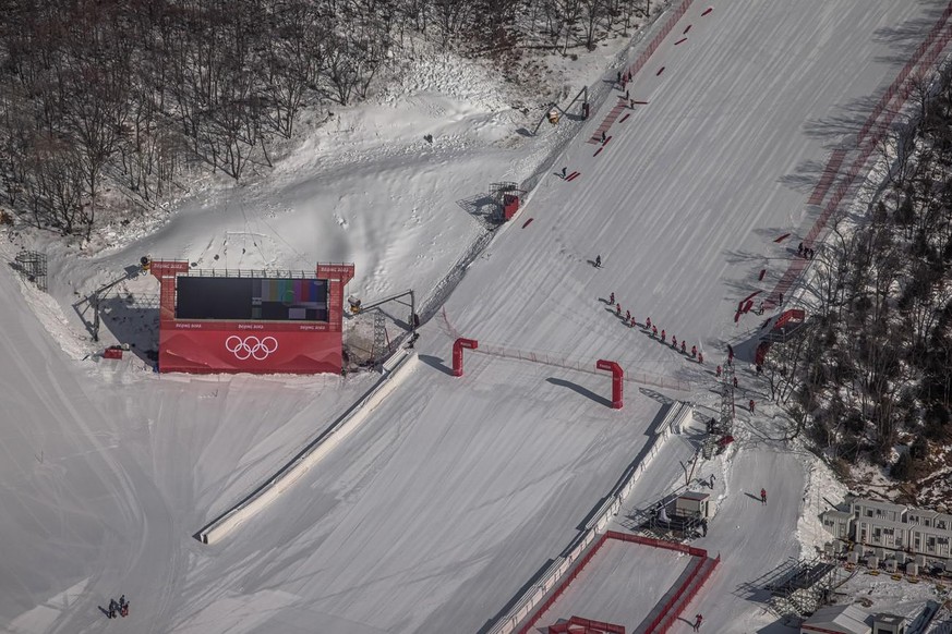 epa09718011 A view of Yanqing National Alpine Skiing Center, the Olympic venue for alpine skiing, in Beijing, China, 30 January 2022. The Beijing 2022 Winter Olympics is scheduled to start on 04 Febru ...
