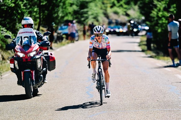 Canyon//SRAM zondacrypto's Polish rider Katarzyna Niewiadoma rides in the ascent of the Mont Ventoux at the end of the 7th (out of 9) stage of the fifth edition of the Women's Tour de France ...