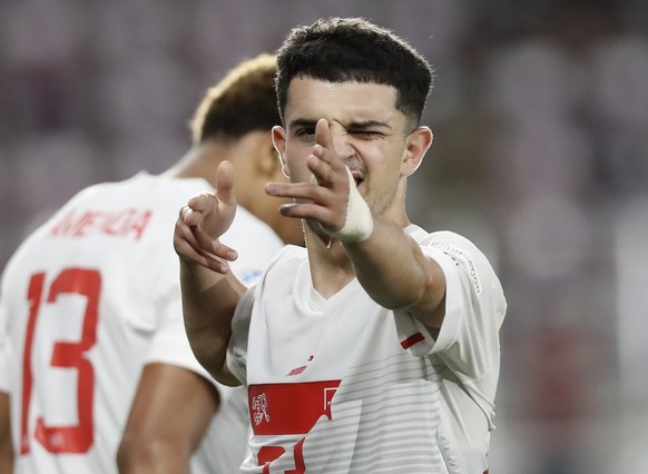 epa10721579 Switzerland&#039;s Zeki Amdouni celebrates scoring the equalizer during the UEFA Under-21 Championship quarter final match between Spain and Switzerland in Bucharest, Romania, 01 July 2023 ...