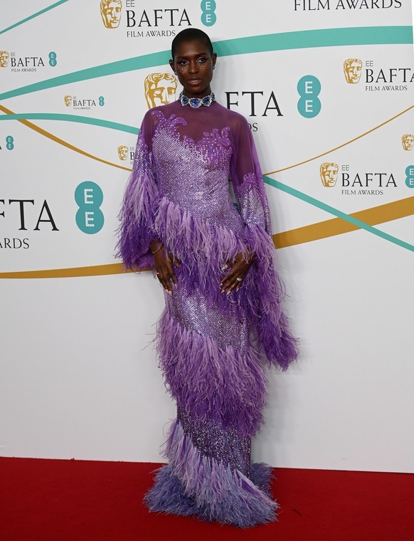 epa10478012 Jodie Turner-Smith arrives for the 2023 EE BAFTA Film Awards ceremony at the Southbank Centre in London, Britain, 19 February 2023. The event is hosted by the British Academy of Film and T ...