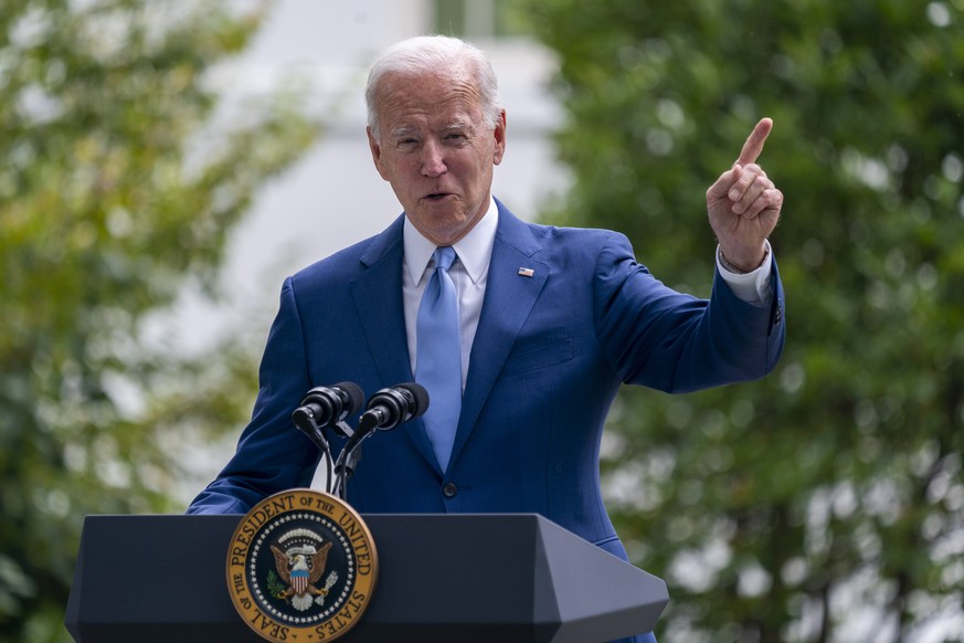 epa09513857 US President Joe Biden delivers remarks during a signing ceremony to restore and protect three national monuments on the North Lawn of the White House in Washington, DC, USA, 08 October 20 ...