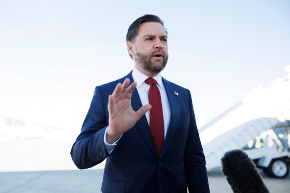 Vice President JD Vance speaks to reporters before boarding Air Force Two at Joint Base Andrews in Md., on Tuesday, Dec. 16, 2025. (Tom Brenner/The New York Times via AP, Pool)
JD Vance