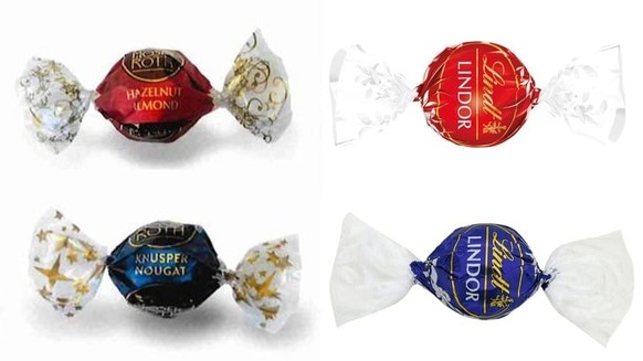 Le jeu des sept différences. À gauche, les chocolats vendus chez Aldi, à droite, ceux de Lindt.